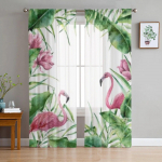 Eksootilised palmilehed Flamingod l&auml;bipaistvad aknakardinad elutuppa Magamistoa Voile t&uuml;llkardinad Kangast kardinad k&ouml;&ouml;ki 135W x 114H(cm)