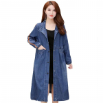 Denim Windbreaker naiste keskmise pikkusega avara polo krae suure suurusega jope Naiste &uuml;hev&auml;rviline teksap&uuml;kste pikkade varrukatega jakk XXXL