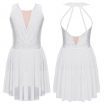 Lapsed T&uuml;drukud Rhinestone iluuisutamine Ballet L&uuml;&uuml;riline etendus kleit rihmaga selja as&uuml;mmeetriline &auml;&auml;ris varrukateta tantsukleidid 15-16 Years