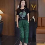 Naiste vabaaja &uuml;likond, suvine lahtine mood, lihaga kaetud &uuml;markaelusega T-s&auml;rk Haroun Pants 2, kaheosaline komplekt naistele XXXL