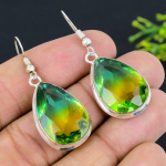 Natural Bi-Color Tourmaline Gemstone 925 Sterling Silver Earring 1.85 g1d81
