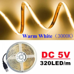 DC5V COB LED-valgusriba USB-toiteallikaga 320LED/m suure tihedusega paindlik valgustus 3000K/4500K/6500K mitmev&auml;rviline valgusriba 2M