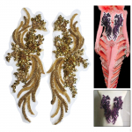Sew on Beaded Patches Decoration Trim Appliques for Ballet Gown Dress Woman kollane