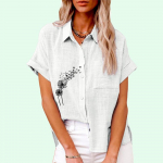 Naiste Mood Rev&auml;&auml;rikaelusega T-s&auml;rk Suvine ja s&uuml;gise vabaaja linane topp Naiste n&ouml;&ouml;pidega s&auml;rk Shrit lahtised l&uuml;hikeste varrukatega pluusid S valge