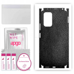 apgo kaitsev nahakleebis tagak&uuml;ljele ja k&uuml;lgedele, mis &uuml;hildub Xiaomi Redmi Note 10 Pro Maxiga, t&auml;iskile, foolium, vin&uuml;&uuml;l &ndash; mustriga must nahk