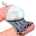 Natural Rainbow Moonstone,Rubillite Stone 925 Sterling Silver Pendant 2.29 z3v12