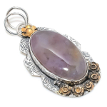 Natural Sage Amethyst Gemstone 925 Sterling Silver Two Tone Pendant 2.36 a0o91