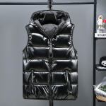 Meeste ja naiste mood S&uuml;gistalvine vest Mantlid ja jakid Paksu krae &uuml;hev&auml;rviline puuvillane vest sulejope Varrukateta vest 5XL must