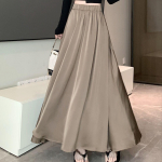 Naise j&auml;&auml;siidist pikk seelik Vintage soliidne elastne v&ouml;&ouml;koht A-joonega seelikud naistele elegantsed &otilde;htus&ouml;&ouml;gipeol Midi seelikud naistele M khaki