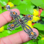 Cross- Tiger Eye Gemstone Handmade 925 Sterling Silver Gift Pendant 2.68 h9k95