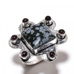 Natural Snoflake Obsidian,Amethyst Gemstone 925 Sterling Silver Ring Size 8 s1t49