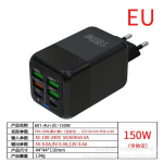 uus mobiiltelefoni laadija 150W laadimispea 4USB + 2PD mitme pordiga kiirlaadija mobiiltelefoni laadija 5v2.4A (601-4U+2C)- European gauge -150W- black