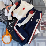 S&uuml;gis- ja talvine Korea mood vabaaja sportlik paks kaheosaline komplekt naiste kirjatr&uuml;kiga kampsun + n&ouml;&ouml;riga p&uuml;ksid komplektid spordi&uuml;likonnad XS aprikoosi