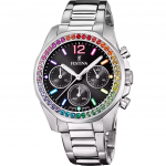Festina Rainbow Kronograaf Kristallaktsentidega Roostevabast terasest Must sihverplaat Kvarts F20606-3 100M Naiste k&auml;ekell must