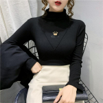 Uus S&uuml;gis Talv Samet Naiste Tr&uuml;kiga P&otilde;his&auml;rk K&otilde;rge Kaelusega Slim Fit Pikkade Varrukatega Pullover Vabaaja Slim Soe Top M must