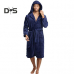 Meeste &ouml;&ouml;s&auml;rk kapuutsiga pikkade varrukatega rihmaga flanellist taskutega hommikumantel, &uuml;hev&auml;rviline kiiresti kuivav kangas p&otilde;lvedeni puhkeriiete hommikumantel must