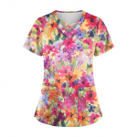 Suures suuruses armsad tr&uuml;kitud Scrub t&ouml;&ouml;vormi topid naistele V-kaelusega l&uuml;hikeste varrukatega l&otilde;busad T-s&auml;rgid taskutega t&ouml;&ouml;riiete s&auml;rk XXXL