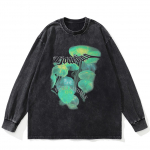 Streetwear helendava meduusi graafikaga pestud must puuvillane unisex pikkade varrukatega T-s&auml;rk pluss suuruses S must