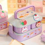 Kawaii kaasaskantav s&ouml;&ouml;gikarp t&uuml;drukutele koolilastele plastikust piknikule Bento Box mikrolaineahju toidukarp koos lahtritega hoiukonteinerite lilla