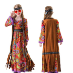 Laste hipikost&uuml;&uuml;m 70ndad 60ndad Vintage diskokost&uuml;&uuml;mid T&uuml;drukule Halloweeni Karnivali Festivali Peo Lavakost&uuml;&uuml;m Vest Peapael komplekt 140