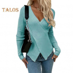 Naiste seksikas V-kaelusega sviiter, kootud top Slim Fit pullover, pikkade varrukatega pehmest hingavast kangast kampsun s&uuml;gisriided S must