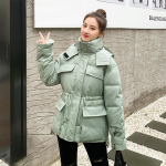 Talvine tihendatud puuvillane jakk Naiste avara kapuutsiga puuvillane polsterdatud jope M khaki