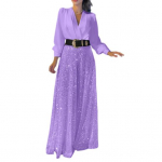 Naiste kombinesoon, lai jalg, l&auml;ikiv litrid, s&uuml;gav V kaelus, pikk latern varrukas, k&otilde;rge v&ouml;&ouml;koht, v&ouml;&ouml;ga &uuml;hev&auml;rviline balli&otilde;htu kokteilipidu pulmade v&otilde;lts 3XL