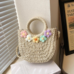 K&auml;sitsi valmistatud pool&uuml;mmargune rotangist kootud &otilde;lgkott suvine naiste &uuml;lemise k&auml;epidemega k&auml;ekotid, t&uuml;drukute rannak&auml;ekott, kevadpikniku Bohemian kott 17*7*20cm beež