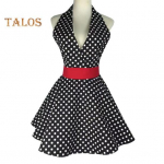 Retro Armas P&otilde;ll naistele V-kaelusega t&auml;pilise mustriga seksikas reguleeritav puuvillane k&ouml;&ouml;gip&otilde;ll paeltega kodu- ja t&ouml;&ouml;kasutuseks valge