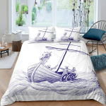 Purjeka tekikott ja padjap&uuml;&uuml;rid Mikrokiud Mereteemaline Decor Suur (Queen) Retro Piraadi Purjekas Tekikate P&auml;ikeseloojang Mereline Muster Voodipesu Komplekt 140x200cm 3pcs white