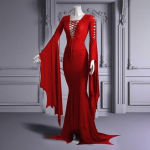 Moodne gooti seksikas V-kaelusega kalasaba seelik Halloweeni keskaegne cosplay kleit Naiste vintage kost&uuml;&uuml;miga maksikleit L must