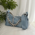 Trendikas Tekstuuriga Denim K&auml;ekott Uus Lihtne Vabaaja Naiste Ketiga K&auml;ealune Kott Moodne Disain Naiste Crossbody Kott (20cm<Max Length<30cm) gray