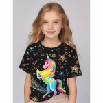 Lasteriided T&uuml;drukutele Lummav 3D haldjaprinteriga l&uuml;hikeste varrukatega T-s&auml;rk Topid Mugavad kaelakaelusega vabaaja s&auml;rgid Laste t&uuml;drukute riided 100