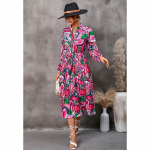 Naiste s&uuml;gislehetr&uuml;kiga keskmise pikkusega pikkade varrukatega kleit S roosa punane v&auml;rv