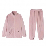 2 tk/komplekt Talvine pidžaamakomplekt Paksendatud korallifliisist krae pikkade varrukatega &uuml;lemine elastne v&ouml;&ouml;koht P&uuml;ksid Kodur&otilde;ivad Mantel Salongir&otilde;ivad Outfit Lady M roosa