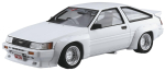 Aoshima Bunka Kyozaisha Tuunitud autoseeria Toyota TRD AE86 Corolla Levin N2 spetsifikatsioon 1983 plastist mudel 1/24 nr 62 valge