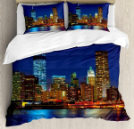 Linnulik 3-osaline voodipesukomplekt Manhattani p&auml;ikeseloojangus siluett New York City tekikotikomplekt voodikomplekt tekk kate padjap&uuml;&uuml;r voodikate EU single(135x200cm)