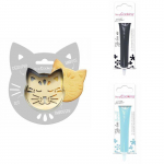 Kit pour biscuit en relief Chat + 2 Stylos au chocolat noir et bleu pastel