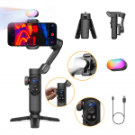 AOCHUAN Smart Xpro Kit K&auml;eshoitav Gimbal Stabilisaator Varustatud RGB magnetilise t&auml;itevalgusega iPhone'i ja Androidi nutitelefoni jaoks Stabilisaator must