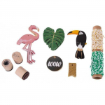 Kit &eacute;tiquettes et tampons - Rayher - Tropical - 55 pcs - Flamant rose - Scrapbooking roosa