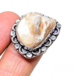 Biwa Pearl Handmade 925 Sterling Silver Jewelry Ring Size 7 i0p85