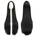 QQXCAIW must parukas 100cm/40 tolli pikad parukad s&uuml;nteetilised kuumakindlad Halloweeni karnevali kost&uuml;&uuml;m Cosplay sirged juuksed 40inches