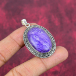Charoite Handmade Gemstone Pendant, 925 Solid Sterling Silver Pendant Antique Jewelry, For Engagement Gift 1.89 Inches lilla