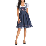 Naiste ruuduline Oktoberfesti kost&uuml;&uuml;m Saksamaa dirndl-kleit traditsioonilised Baieri riided Halloween festivali jaoks M sinine