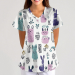 Suures suuruses tr&uuml;kitud Scrub t&ouml;&ouml;vormi topid Naistele V-kaelusega Halloweeni tr&uuml;kiga l&uuml;hikeste varrukatega l&otilde;busad T-s&auml;rgid taskutega t&ouml;&ouml;riiete T-s&auml;rk XXXL