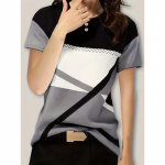 YYFS Naiste mood vabaaja suvekevadine v&auml;rviline plokkprindiga l&uuml;hikeste varrukatega O-kaelusega pluusid ja s&auml;rgid S telliskivipunane v&auml;rv