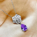 Advanced Rose Necklace Fashionable Light Luxury Water Drop Pear shaped Purple Zircon Camellia Necklaces Women  Jewelry 45cm