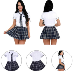 Naiste T&uuml;drukute Koolivormi Komplekt Cosplay Kost&uuml;&uuml;m Lips Top S&auml;rk Ruudulise Seelikuga S tumesinine v&auml;rv
