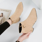 Mood naiste saapad vabaaja nahast madalad k&otilde;rged kontsad kevadkingad Naine terava ninaga kummist poolsaapad Must punane Zapatos Mujer785 35 beež
