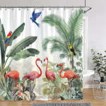 Troopiline Botaaniline Džungli Loomade Du&scaron;ikardin Kookospalm Flamingo Giraff Sinilind Pol&uuml;esterkangast Du&scaron;ikardin Vannitoa Dekoor 200x180cm-78x70in